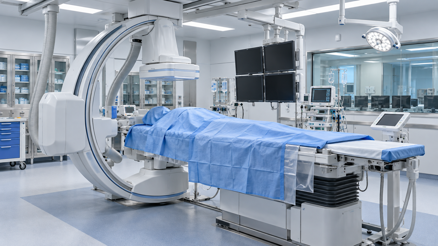 Synthetic visualization of a modern hospital interventional radiology suite